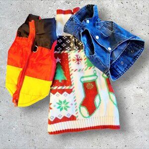 Set of 3pcs Dog Jackets & Christmas Sweater - All M size